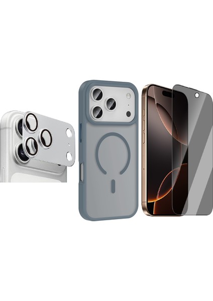 iPhone 17 Pro Max Kılıf M-safe Şarj Özellikli Mat Arka Yüzey Zore Sio Kapak + Kamera Lens + Hayalet Ekran Koruyucu