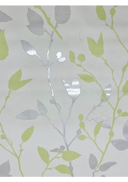 Yeşil ve Gümüş Yapraklı Parlak Ucuz Duvar Kağıdı 53549