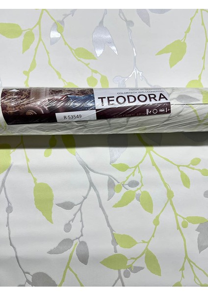 Yeşil ve Gümüş Yapraklı Parlak Ucuz Duvar Kağıdı 53549 fiyatları