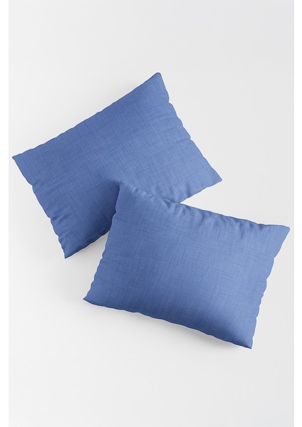 Vevra 2 Li Çizgili Mavi Renk Yastık Kılıfı Pamuklu Kumaş Fermuarlı