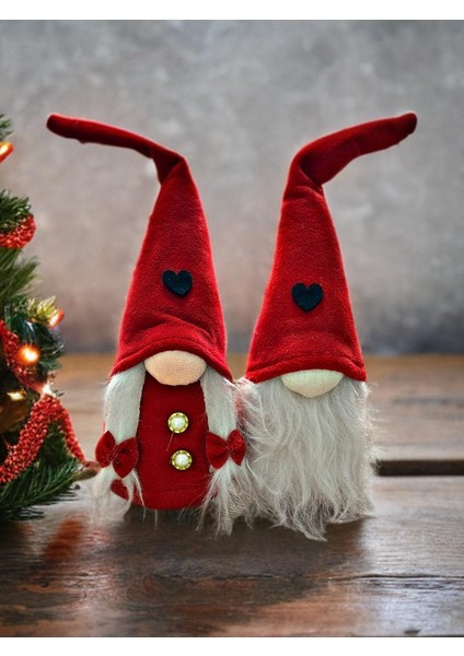 Yılbaşı Cüce Peluş 2’li Set – 36 cm Kırmızı Kız & Erkek – Dekoratif Noel Süsü (Kod:peluş5)