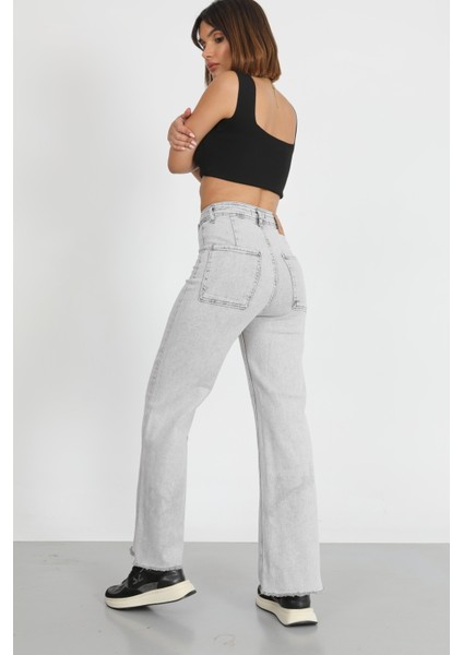 Gri Püskül Paça Palazzo Pantolon