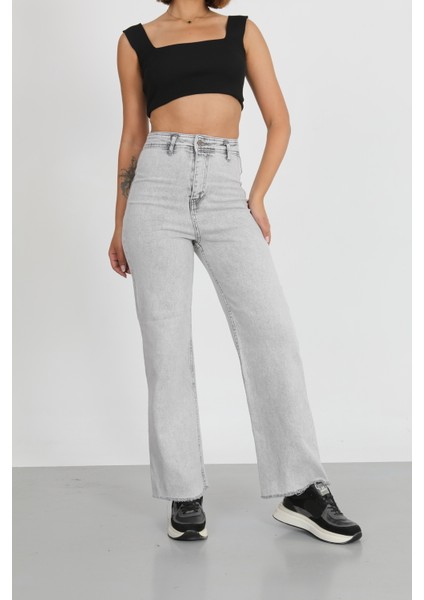 Gri Püskül Paça Palazzo Pantolon fırsatları