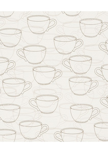 Cafe Tarzı Krem Fincanlı Ucuz Duvar Kağıdı 53701 indirimleri