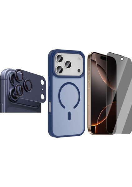 iPhone 17 Pro Max Kılıf M-safe Şarj Özellikli Mat Arka Yüzey Zore Sio Kapak + Kamera Lens + Hayalet Ekran Koruyucu