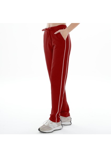 Kadın Bordo Renk Çift Biyeli Eşofman Altı (Büyük Beden Seçeneğiyle)