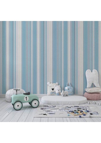 Mavi Tonlarında Çizgili Dokulu Ucuz Duvar Kağıdı 53508