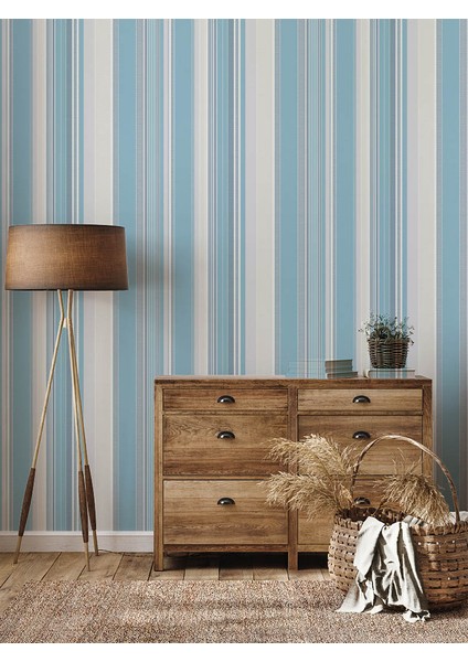 Mavi Tonlarında Çizgili Dokulu Ucuz Duvar Kağıdı 53508 modelleri