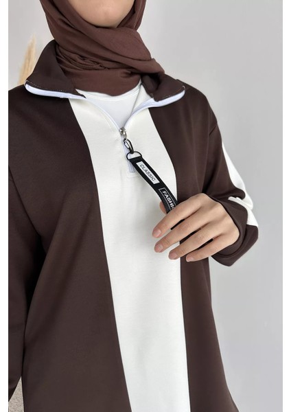 Tesettür Yarım Fermuarlı Renk Garnili Tunik Pantolon Ikili Takım P-00019751 indirimleri