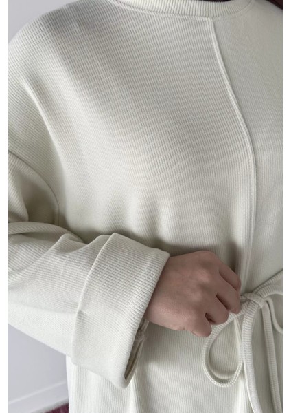 Tesettür Bel Bağcıklı Kol Katlamalı Selanik Kumaş Elbise P-00019770 indirimleri