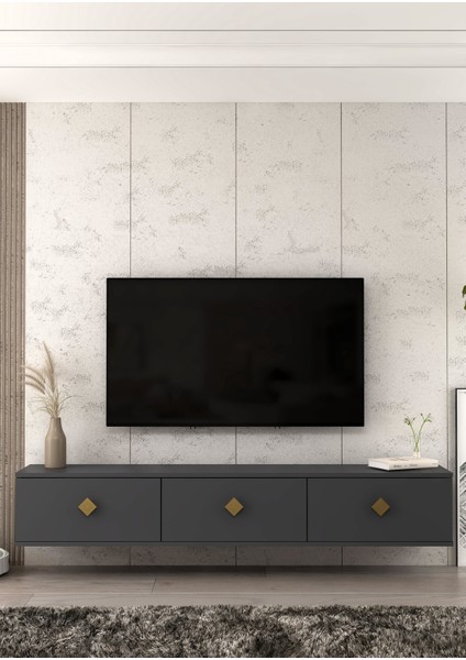 1341TV180-DD Duvara Montaj Tv Sehpası,antrasit-Altın