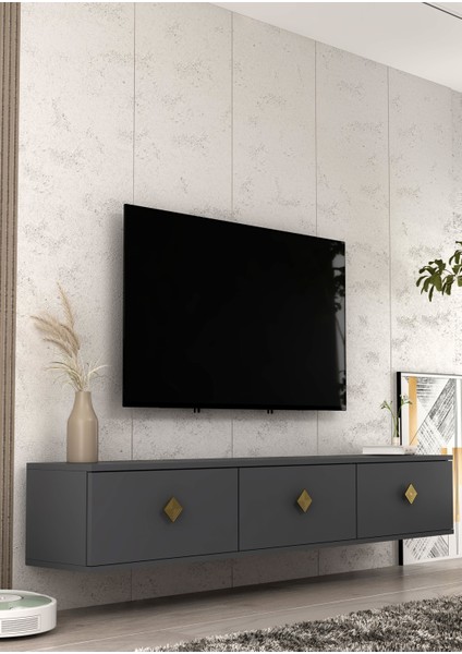 1341TV180-DD Duvara Montaj Tv Sehpası,antrasit-Altın