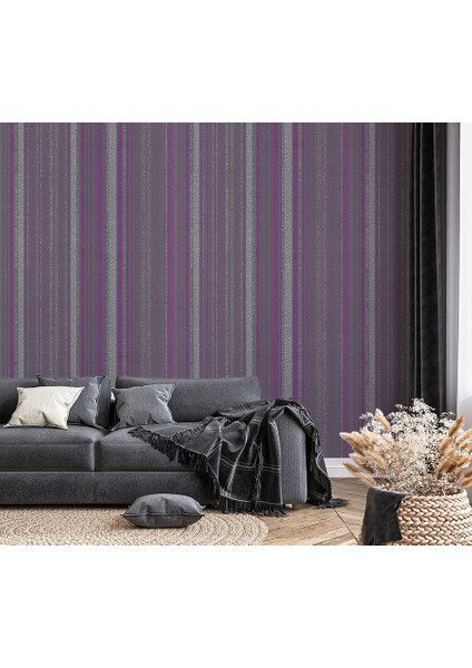 Mor Siyah Gri Çizgili Ucuz Duvar Kağıdı 53457