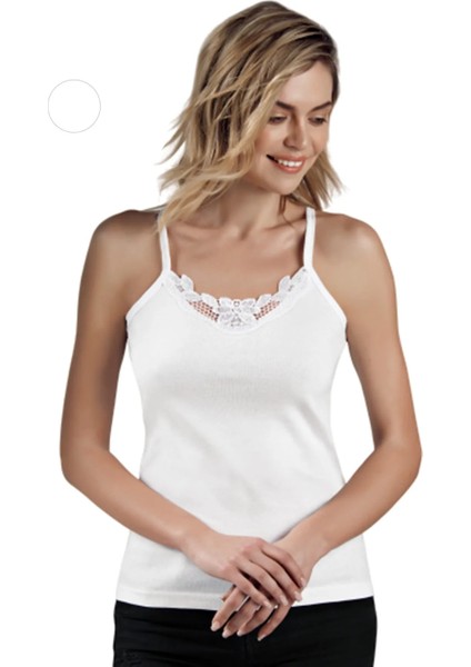 12'li Beyaz Ribana Ip Askılı Güpürlü Atlet 20005