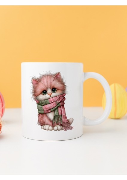 Yılbaşı Kedili Baskılı-Hediyelik Seramik Kupa Bardak Model 13