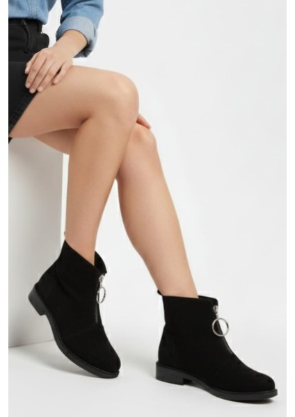 Kadın Fermuarlı Halka Aksesuar Detaylı Bot