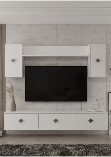 1339TV180-1CDD Duvara Montaj Tv Sehpası, Tv Ünitesi Beyaz-Gümüş fiyatları