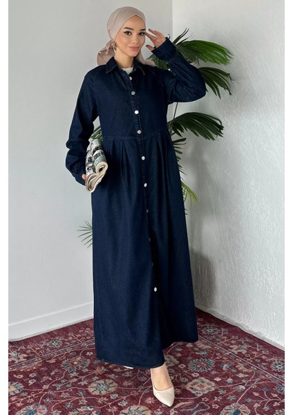 Ön Düğmeli Tesettür Jean Kot Elbise P-00019737 fiyatları