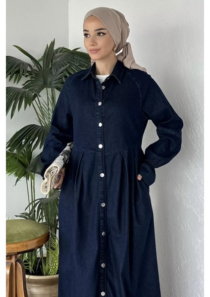 Ön Düğmeli Tesettür Jean Kot Elbise P-00019737 modelleri