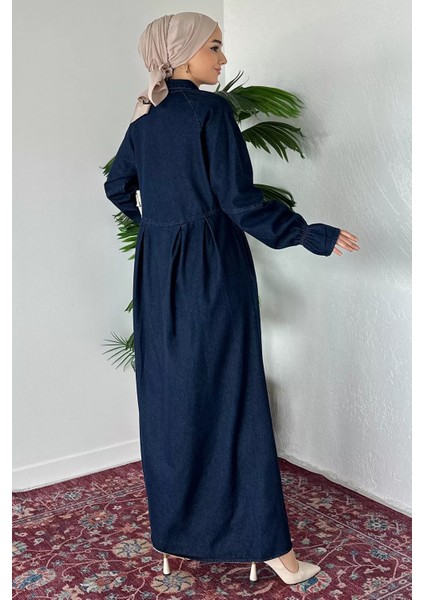Ön Düğmeli Tesettür Jean Kot Elbise P-00019737 fırsatları