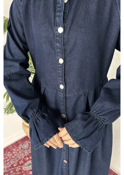 Ön Düğmeli Tesettür Jean Kot Elbise P-00019737 indirimleri