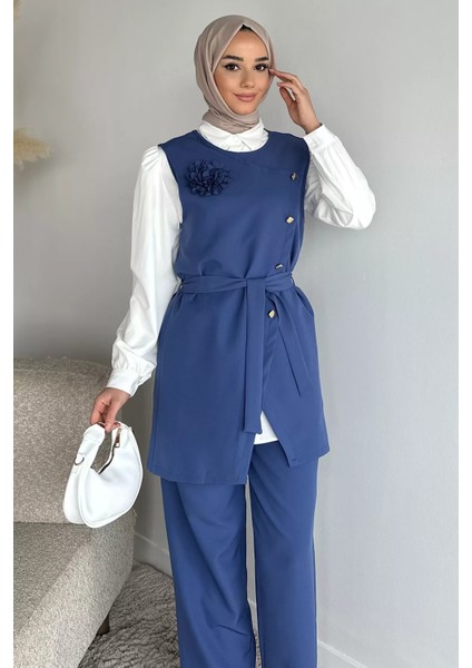 Aksesuarlı Gömlek Yelek Pantolon Tesettür Üçlü Takım P-00017904 fiyatları