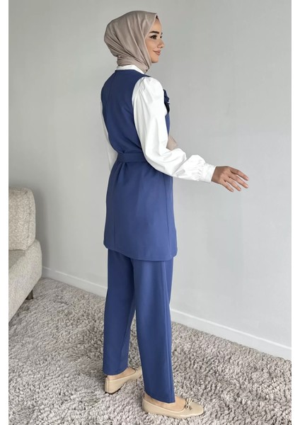 Aksesuarlı Gömlek Yelek Pantolon Tesettür Üçlü Takım P-00017904 modelleri
