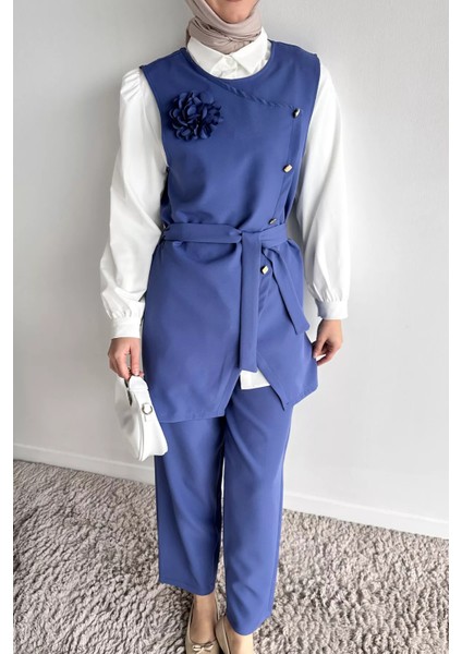 Aksesuarlı Gömlek Yelek Pantolon Tesettür Üçlü Takım P-00017904 fırsatları