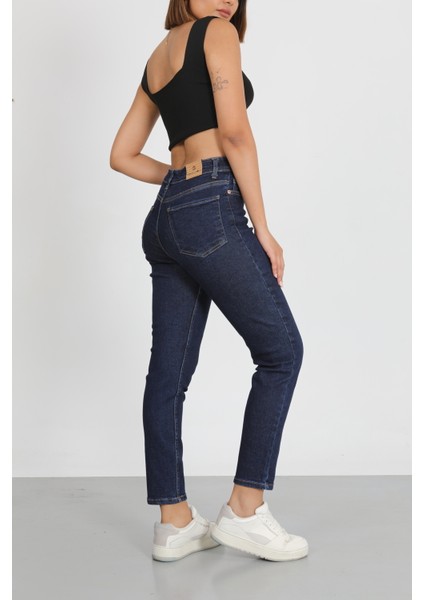 Lacivert Mom Jeans Pantolon
