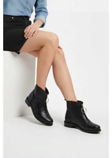 Kadın Fermuarlı Halka Aksesuar Detaylı Bot