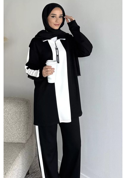 Tesettür Yarım Fermuarlı Renk Garnili Tunik Pantolon Ikili Takım P-00019751 fiyatları