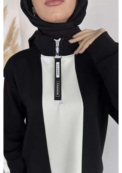 Tesettür Yarım Fermuarlı Renk Garnili Tunik Pantolon Ikili Takım P-00019751 fırsatları