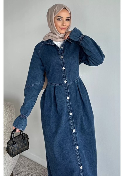 Ön Düğmeli Tesettür Jean Kot Elbise P-00019737 fiyatları