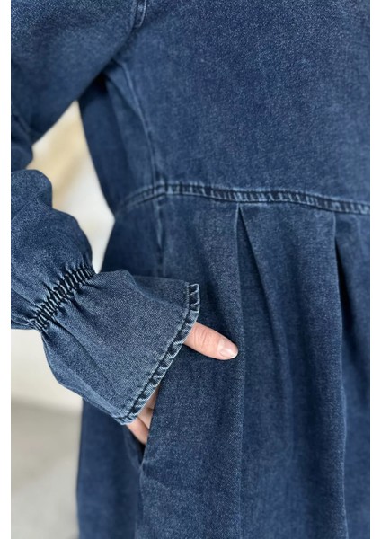 Ön Düğmeli Tesettür Jean Kot Elbise P-00019737 fırsatları