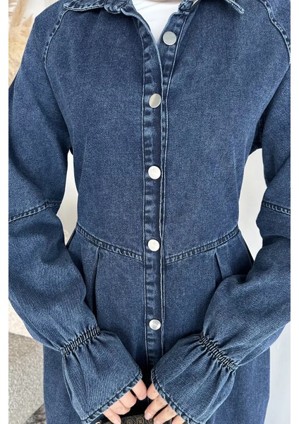 Ön Düğmeli Tesettür Jean Kot Elbise P-00019737 indirimleri