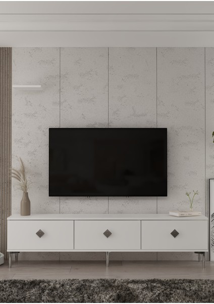 1340TV180-1DD Tv Sehpası Beyaz-Gümüş