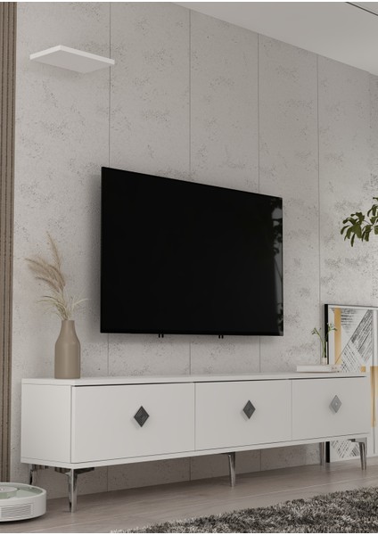 1340TV180-1DD Tv Sehpası Beyaz-Gümüş