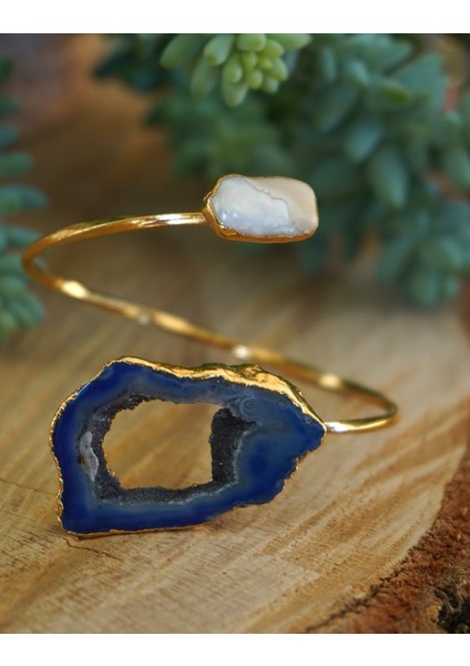 Doğal Taş Akik ve Inci Uclu Ayarlanabilir Helen Bileklik