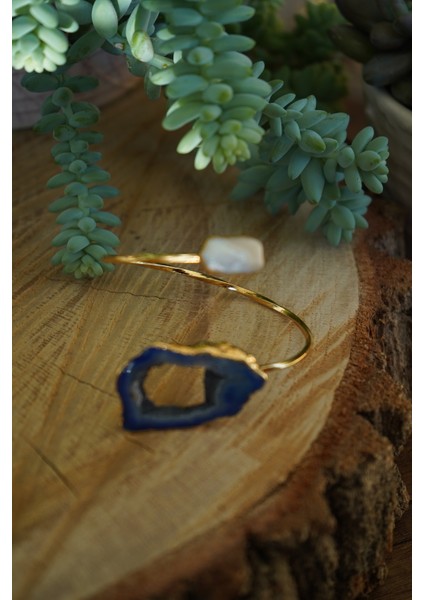 Doğal Taş Akik ve Inci Uclu Ayarlanabilir Helen Bileklik modelleri