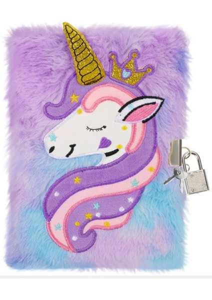 Peluş Tüylü Unicorn Defter 1 Adet Kilitli