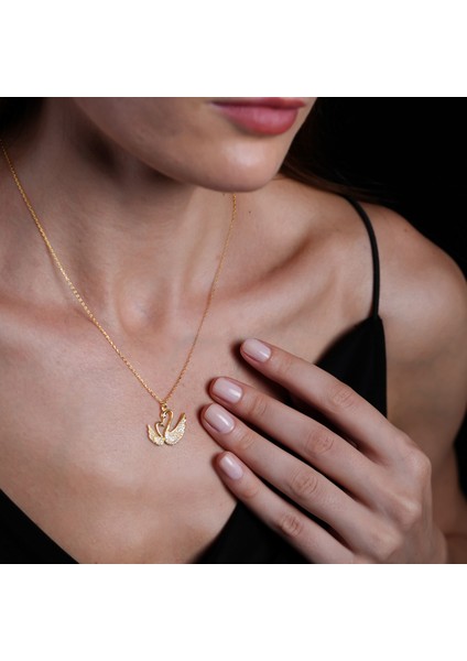 Kuğu Kuşlu Altın Kaplama Kolye KLY13 fiyatları