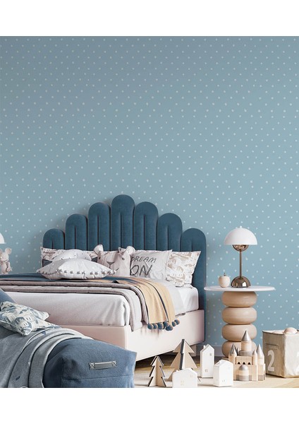 Mavi Beyaz Puantiyeli 16 M2 Çocuk Odası Duvar Kağıdı