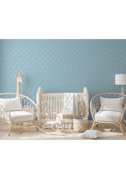 Mavi Beyaz Puantiyeli 16 M2 Çocuk Odası Duvar Kağıdı fiyatları