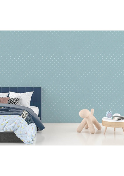 Mavi Beyaz Puantiyeli 16 M2 Çocuk Odası Duvar Kağıdı modelleri