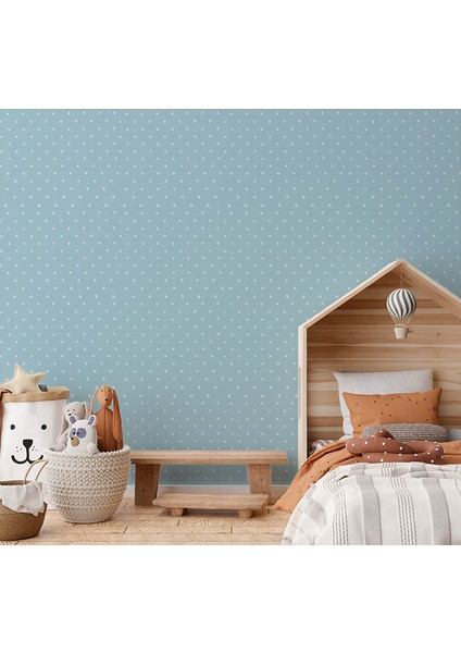 Mavi Beyaz Puantiyeli 16 M2 Çocuk Odası Duvar Kağıdı fırsatları