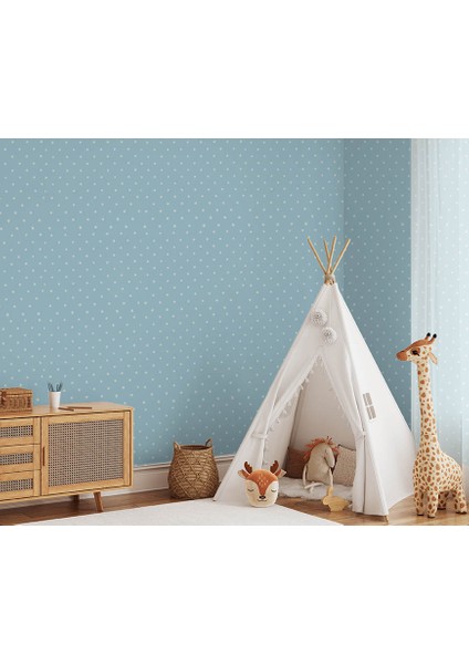 Mavi Beyaz Puantiyeli 16 M2 Çocuk Odası Duvar Kağıdı indirimleri