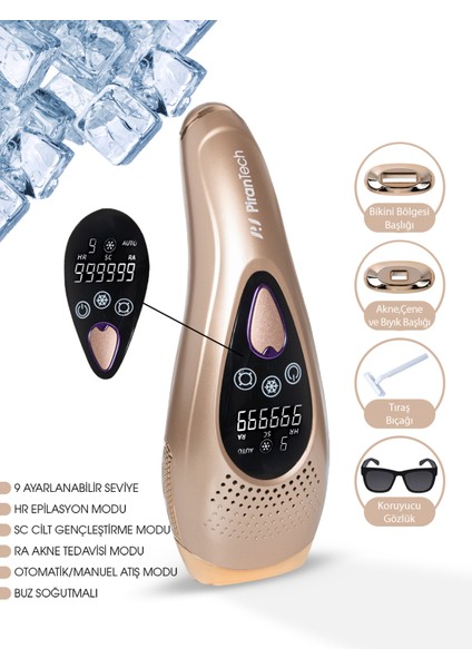LCD Ekranlı 9 Seviyeli Cilt Gençleştirici Buz Lazer ve Ipl Epilasyon Aleti