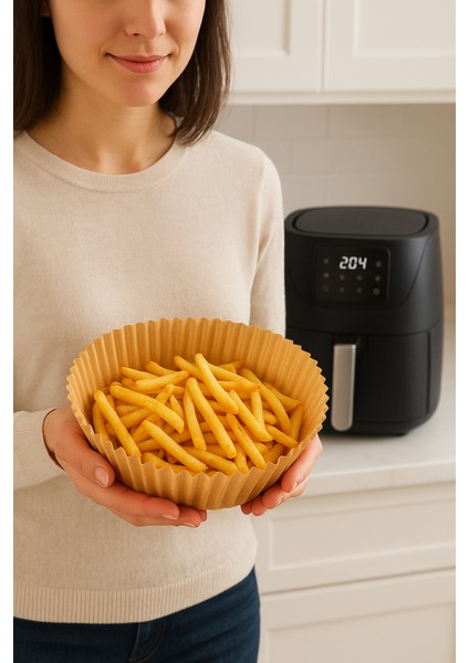 Xl / Xxl Airfryer Pişirme Kağıdı 50'li Yağlı Kağıt Kraft Yuvarlak