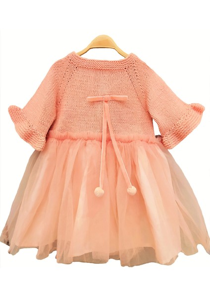 El Örgüsü %100 Pamuk Yavruağzı Uzun Kol Doğumgünü Elbise Tütü