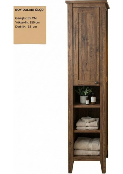 Banyo Dolabı Boy Dolabı-Ayaklı Tek Kapaklı-Doğal Ahşap Ladin Çam Rustik Ceviz-Boy Dolabı indirimleri